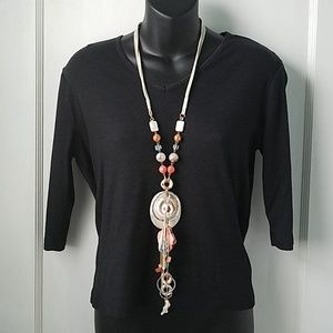 Boho mother of pearl leather statement necklace